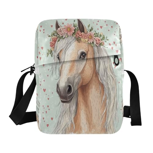messenger bags for women Shoulder Bag Women's Cross Body Purse Adjustable Strap for business business- Cute Horse Flowers Fairytale