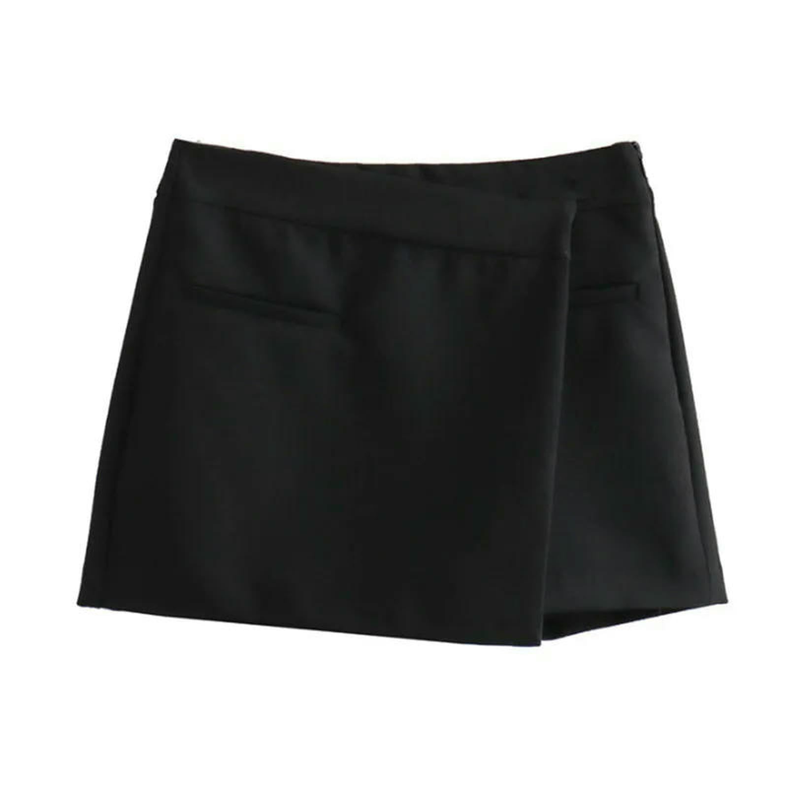CHENSHI Gonna Lunga Pantaloncini A Vita Alta da Donna Gonne Tasche Frontali alla Moda Minigonna Ufficio Divisa Asimmetriche Vintage con Cerniera Laterale-Nero-XS