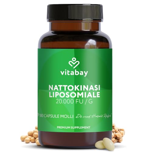 Vitabay Nattokinase 2 000 FU High Strength 180 Vegan Softgel Capsules Liposomal Nattokinase from Fermented Soy No Vitamin K2 No Additives & Lab Tested 6 Month Supply