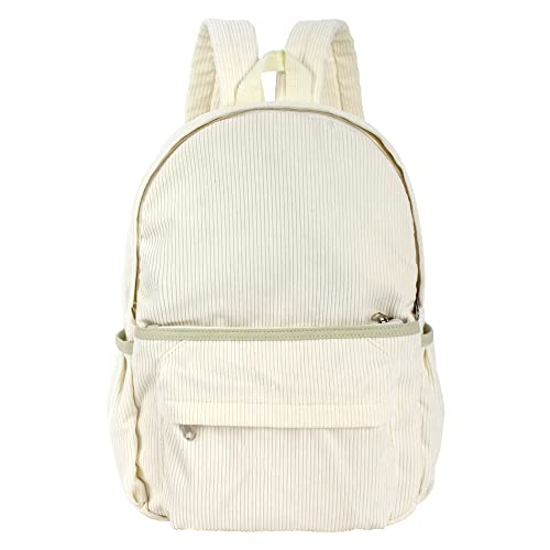 Meyaus Mochila feminina grande de veludo cotelê casual bolsa de ombro, Branco, One Size