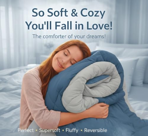 Image of Dual Tone Reversible Ultra-Soft Heavy Glace Cotton AC Comforter Double Bed | 90x100 Inch |Filled with Pure Microfiber | All-Season Premium Comforter (Mist Blue)