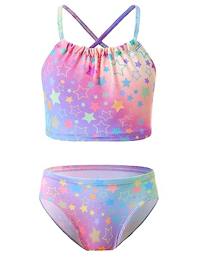 Image of Girls Tankini Swimsuit Size 2t 3t Colorful Star Print Summer Beach Surfing Halter Bathing Suit Toddler Kids Two Piece Swimwear Sets