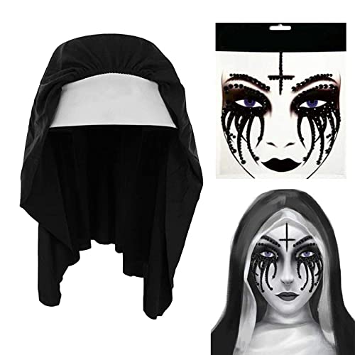 Saturey Halloween Nun Costume Accessories Set, with Nun Temporary Rhinestone