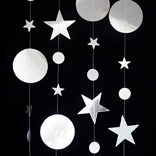 Image of Silver Party Decoration Silver Star Circle Dot Hanging Garland Hanging Streamer Decorations Glitter Star Bunting Banner Twinkle Backdrop for Wedding Anniversary Baby Shower Birthday Christmas