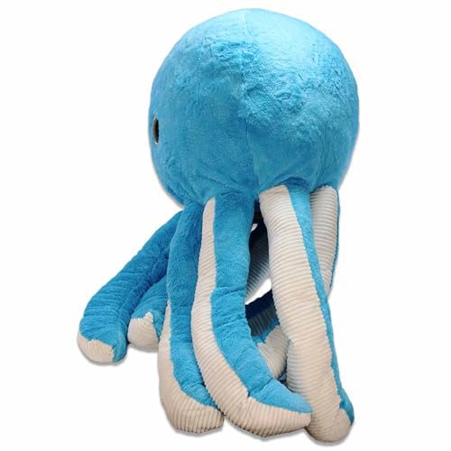BEMIRO Octopus Kuscheltier XXL - 130 cm Groß (Tentakeln Gestreckt), 60 cm Sitzend, Gelbe Glitzer Augen, Gestickter Mund, Mit Schlaufe, 4 Farben: Gelb, Rosa, Lila und Blau (blau)