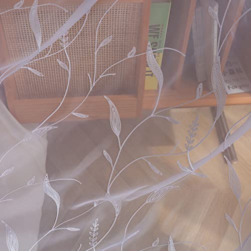PHILEASY Window Art Three-Dimensional Embroider Leaf Sheer Curtains 84 Inches Long 2 Panels Sheer Curtain Transparent Basic Rod Pocket for Bedroom Living Room Children Room by PHILEASY - Image 4