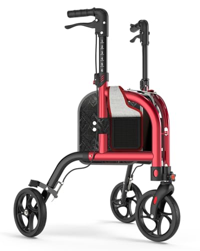 SUCCU 3 Wheel Walkers for Seniors Narrow Foldable Wheeled Rollator Walker Lightweight Three Wheels Rolling Walker 350lbs Capacity Height Adjustable Rollator for Elderly Aluminum Alloy