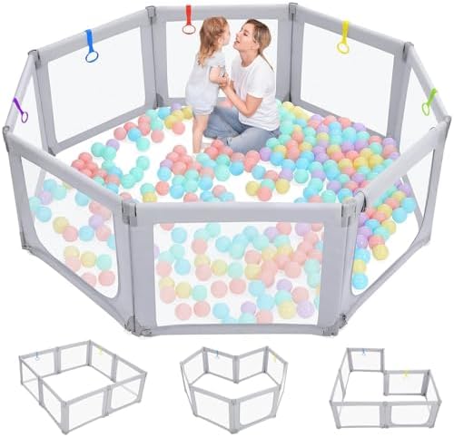 Dripex Foldable Playpen for Babies and Toddlers, 71"×69" Extra Large Baby Playpen, Indoor & Outdoor Safety Gate Collapsible Play Pen, Baby Fence Play Area with Visible Mesh, Grey