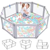 Dripex Foldable Playpen for Babies and Toddlers, 71'×69' Extra Large Baby Playpen, Indoor & Outdoor Safety Gate Collapsible Play Pen, Baby Fence Play Area with Visible Mesh, Grey