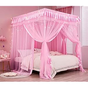 Mengersi Bed Canopy for Girls,Canopy Bed Curtains Canopy for Bed Drapes,Princess Bed Curtains Birthday Present Girls Room Decor,Pink