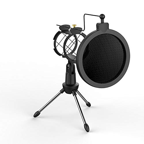 CISNO Studio Condenser Mic Microphone Shock Mount with Metal Wind Screen Pop Filter Combo Mask Shield for Recording