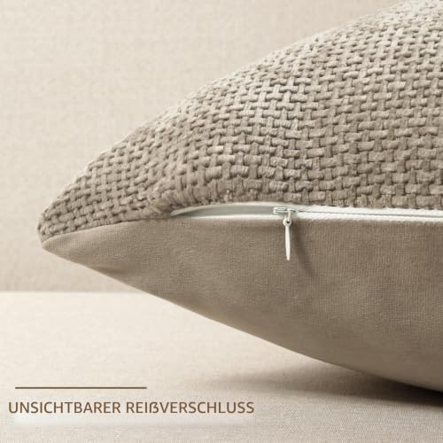 ZWJD Kissenbezug 60x60 2er Set Chenille Kissenbezüge Sofakissen Kissenhüllen Khaki Dekokissen Weiche Sofakissenbezug für Couch… – Ansicht 3