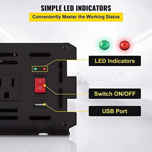 Vevor Power Inverter, 1250W Modified Sine Wave Inverter, Dc 12V To Ac 120V Car Converter, With Lcd Remote Controller, Led Indicator, Ac Outlets Inverter For Truck Rv Car Boat Travel Camping Emergency #TOP4