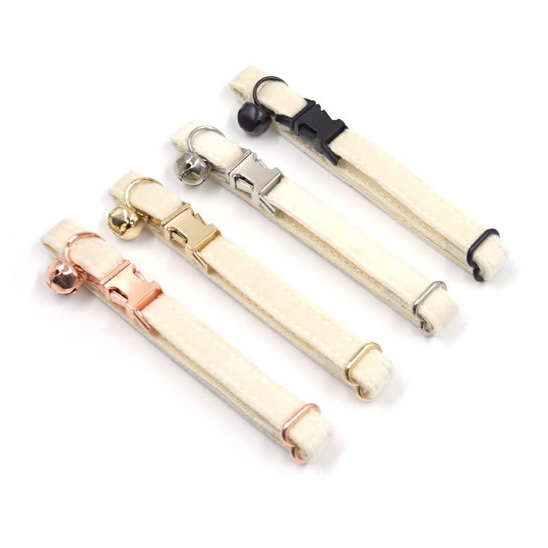 Personalisiertes Katzenhalsband mit Namensschild, verstellbares Samt Katzenhalsband mit Glocke, Haustier Halsband mit Name Telefonnummer Gravierte ID Tags (Cream)