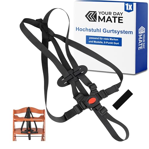 5-Punkt Hochstuhl Gurtsystem 1 Set kompatibel mit Hauck Alpha Beta Stokke Tripp Trapp ohne Baby Set roba Sit Up und weiteren Modellen Schwarz Hochstuhlgurt mit einfacher Montage