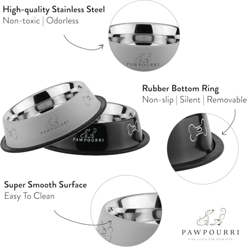Image of Combo of Anti-Skid Feeding Bowls for Dogs, Cats & Puppy Pet Bowl Pack 2 Stainless Steel Pet Bowl (700 ml Each, Black & Orange)