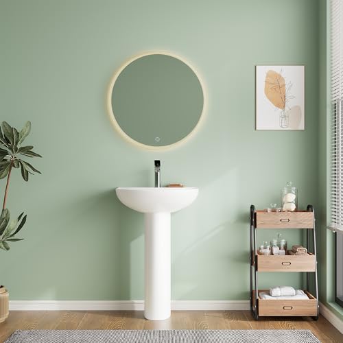 20" Bathroom Pedestal Sink - White Ceramic Vanity Sink with Overflow, Single Hole Faucet Pre-Drilled, Freestanding Restroom Sink Combo for Small Spaces