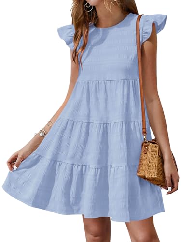 Yousify Blue Dress for Women Short Sleeve Summer Dresses for
