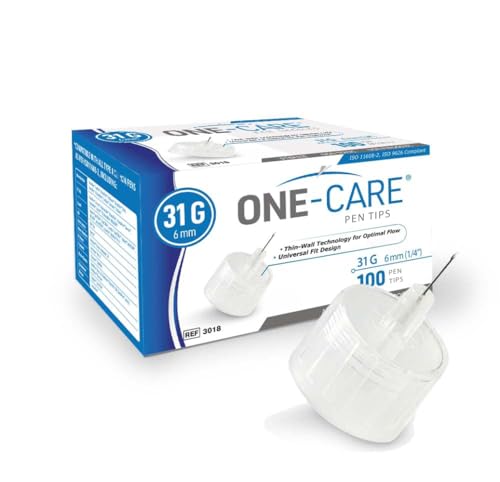 ONE-CARE Pen Tips 31G x 6 mm (1/4) Thin-Wall Channel Design Universal Twist-On Fit Compatible 100 Count