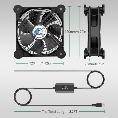 Image of USB Computer Fan, 120mm USB Fan with 3 Speeds Controller Small PC USB Fans for Cooling Cabinet Case Receiver Server DVR Greenhouse TV Router Xbox PlayStation