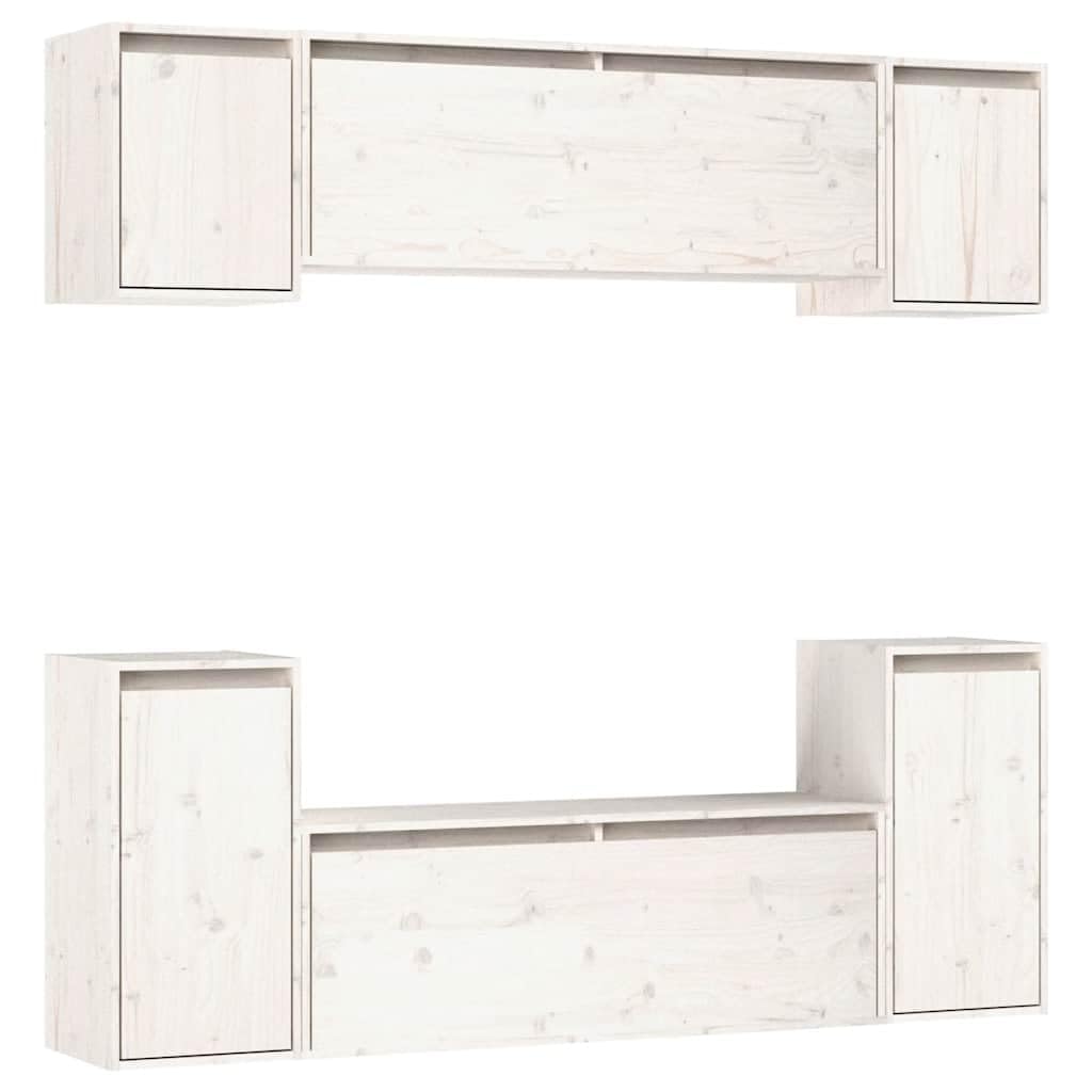 TV-Schränke 6er Set, Weiß Massivholz Kiefer, Modernes Wohnzimmer Media Center, vielseitige Aufbewahrung für Schlafzimmer und Sala