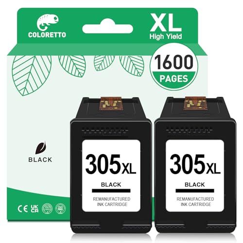 COLORETTO 305XL Ngero Cartuchos de Tinta para HP 305 XL DeskJet 4220e 2820e 2800e 2810e 2821e 2822e 2823e 4200e 4210e 4222e 4230e Tinta Impresora para HP 305 XL Negro Pack Cartucho para HP 305 XL