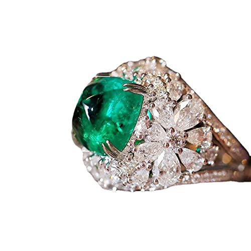 925 Sterling Silver Plated Cushion Cut Simulated Emerald Quatrz Statement CZ Engagement Ring for Women