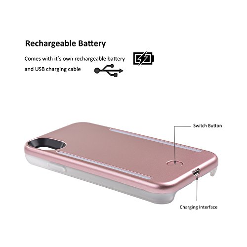 Wellerly iPhone Xs Max Case, LED Illuminated Selfie Light Cell Phone Case Cover [Rechargeable] Dual Light Up Luminous Selfie Flashlight Case for iPhone Xs Max 6.5inch (Rose Gold) - Thumbnail 4