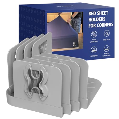 IXBIXB Bed Sheet Holders Lock for Corners - Lock Sheet Mattress Holder Corner Keep Firm Tight in Place Set of 4 - Heavy Duty Bed Sheets Holder for All Mattress Sizes (Grey)