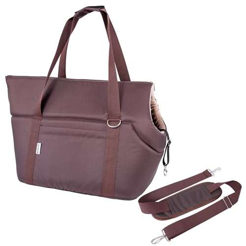 BOUTIQUE ZOO Hundetragetasche XL bis 15 kg – große Transporttasche für mittelgroße Hunde & Katzen – weich, faltbar & waschbar – 52×35×39 cm – Braun Beige/Minky