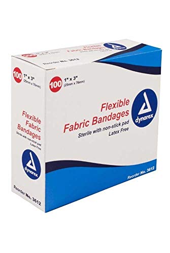 Dynarex Adhesive Fabric Bandage, 1 Inches X 3 Inches Sterile, 100 Count (Pack of 2)