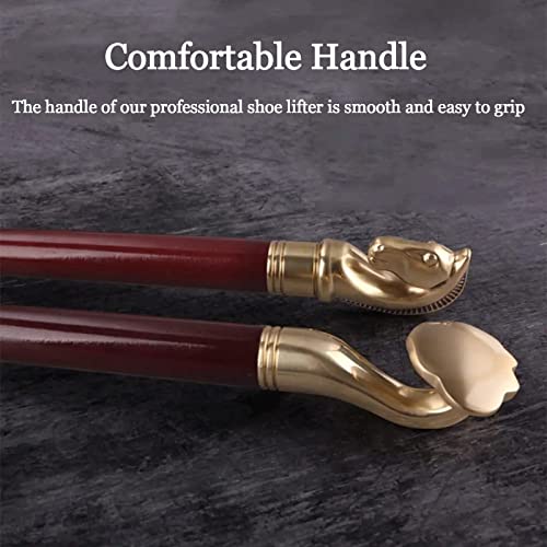 Shoe Lifter Pure Copper Paint Practical Shoe Horn Creative Horse Head Ruyi Shoe Helper Detachable Ergonomic Shoe Spoons Housewarming Gift Shoe Lifter For Elderly (Color : Brown, Size : 64Cm) #TOP4