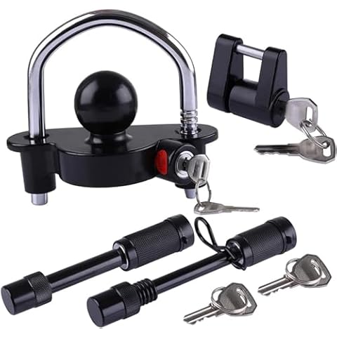 WHSSFINE Trailer Lock Kit Keyed Alike Tongue and Hitch Pin Lock with 5/8 and 1/2 Inch Pins Fit Class I II III IV V Receiver to Secure Trailer for Towing and Storage (4 Pack) Cover