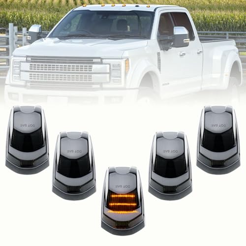 5Pcs Smoked Lens LED Cab Marker Roof Running White LED Top Clearance Lights Assembly for 2017-2022 Ford F-250 F-350 F-450 F-550 Super Duty Roof Running Cab Marker Lamp Clearance Light