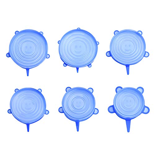 シリコン蓋 食品ラップ 6枚 キッチン用品 牛乳/ヨーグルトパック密閉蓋 シリコンボウルカバー マグカップカバー キッチン調理 変形自在 耐冷 耐熱 貯蔵 再利用可能 グラス 食器洗い機/電子レンジ/オーブン/冷蔵庫も使え (ブルー)