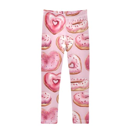 Pink Love Donut Girls Leggings Ultra Soft Compression Yoga Gym Pants for Kids 4-10T