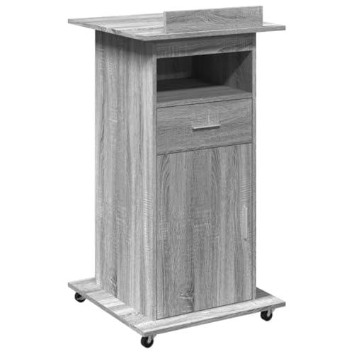 vidaXL Atril con Ruedas y cajón Madera Gris Sonoma 55x55x107 cm