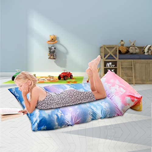 Mengersi Pillow Bed Floor Lounger Cover For Kids, Floor Pillow Case Bed Cover, Rainbow Kids Cot For Nap, Tv Time, Reading,Requires 5 Pillows (Pillows Not Included),Queen, Pink And Skyblue #TOP1