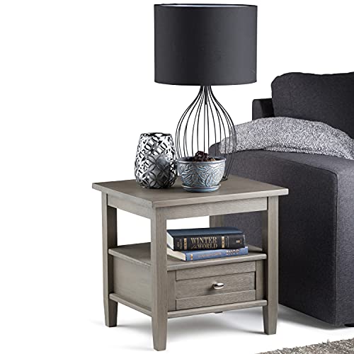 SIMPLIHOME Warm Shaker SOLID WOOD 20 inch wide Rectangle Rustic Contemporary End Side Table in Farmhouse Grey with Storage, 1 Drawer and 1 Shelf, for the Living Room and Bedroom