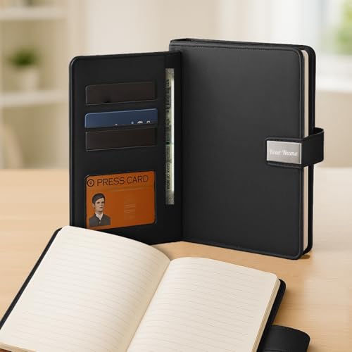Image of Giftana Personalized Diary with Name, Customized Leather Notebook Diary with Magnetic Flip Lock, A5 Size, 192 Ruled Pages Office Diaries for Writing, New Year Corporate Gifts for Employee (Black 4)