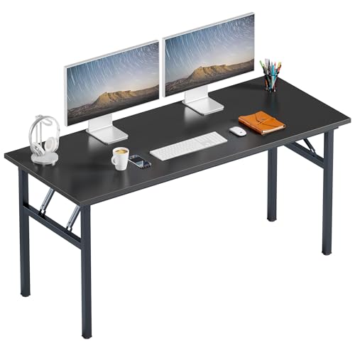 Image of Need Folding Computer Desk, Large 60 inches Folding Table for Home Office, No Install Needed Foldable Writing Table Desk, Black