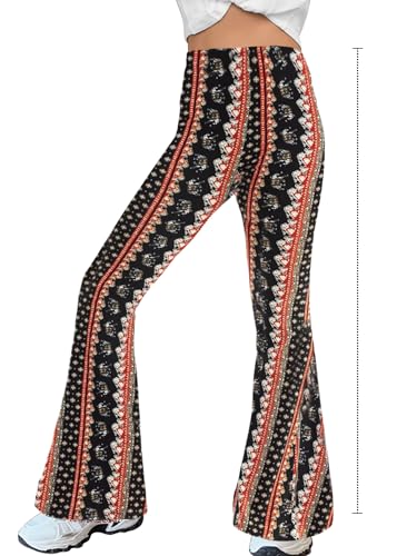Image of WSPLYSPJY Women's Print Stretch Bell Bottom Flare Palazzo Pants Trousers