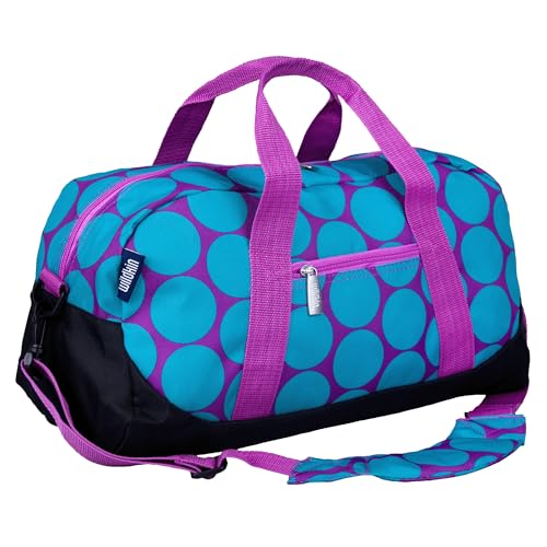 Image of Wildkin Kids Overnighter Duffel Bag - Carry-On Travel Bag for School & Sleepovers, Lightweight, Durable, Boys & Girls Ages 4-15 - Big Dot Aqua