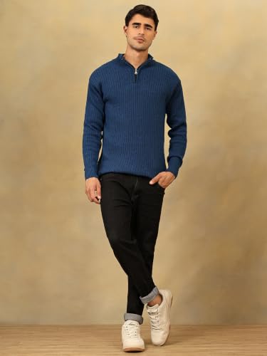 Image of Kvetoo Men High Neck Zipper Full Sleeve Woolen Winter Sweater