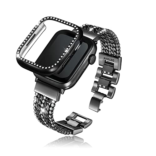 DZTXYP Crystals and Cowboy Metal Chains Compatible for Apple Watch Bracelet Bands with Bling Protective Case 38mm 40mm 41mm 42mm 44mm 45mm Iwatch Series 8 7 6 5 4 3 2 1 for Women Dressy (40mm, Black)