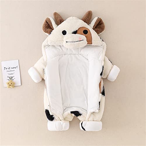 Newborn Baby Boy Girl Winter Plush Clothes Long Sleeve Zipper Hooded Romper Onesie Toddler Infant Cow Outfit3