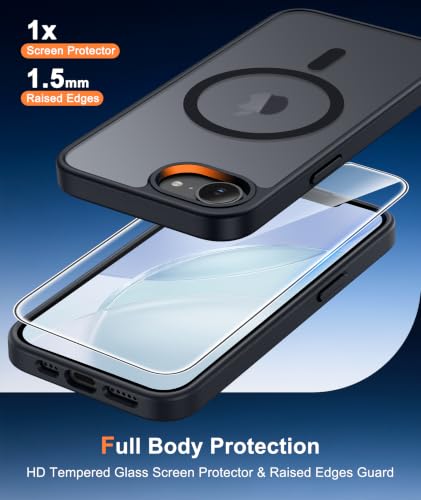 Image of FNTCASE for iPhone 17e Case Black: Translucent iPhone 16e Cases Compatible with MagSafe, Camera Protection & Tempered Glass Protector, 14FT Military Grade Drop Tested, Matte Skin-Friendly Cover