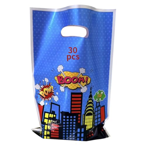 30 Piezas Bolsas de Regalo Cumpleaños, Superhero Bolsas de Regalo para Fiestas or Plástico Bolsitas Caramelos de Niños para Regalos fiestas de cumpleaños, Navidad, Bolsas galletas