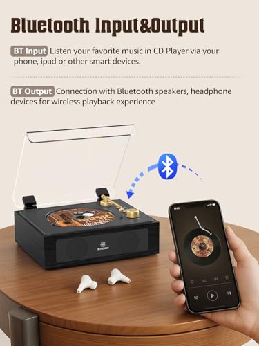 Image of RetroAudio CD Player Portable with Built-in Stereo Speakers Support Bluetooth Nostalgic Music CD Players for Home AUX in /Headphone Jack