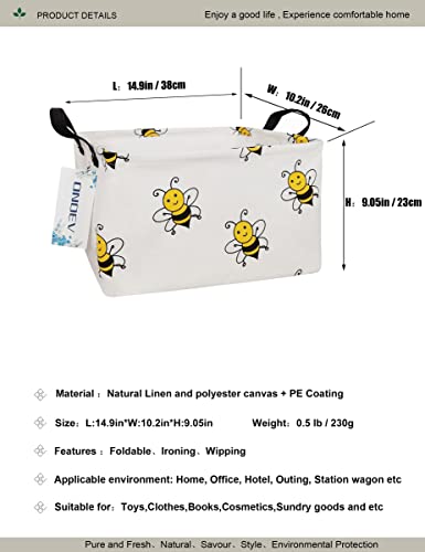 Image of Rectangular Bee Pattern Storage Bin, Decorative Canvas Laundry Basket with Dual Handles, Foldable Toy & Household Organizer, Multipurpose Party Gift Basket for Home Bedroom Dorm(Bee)